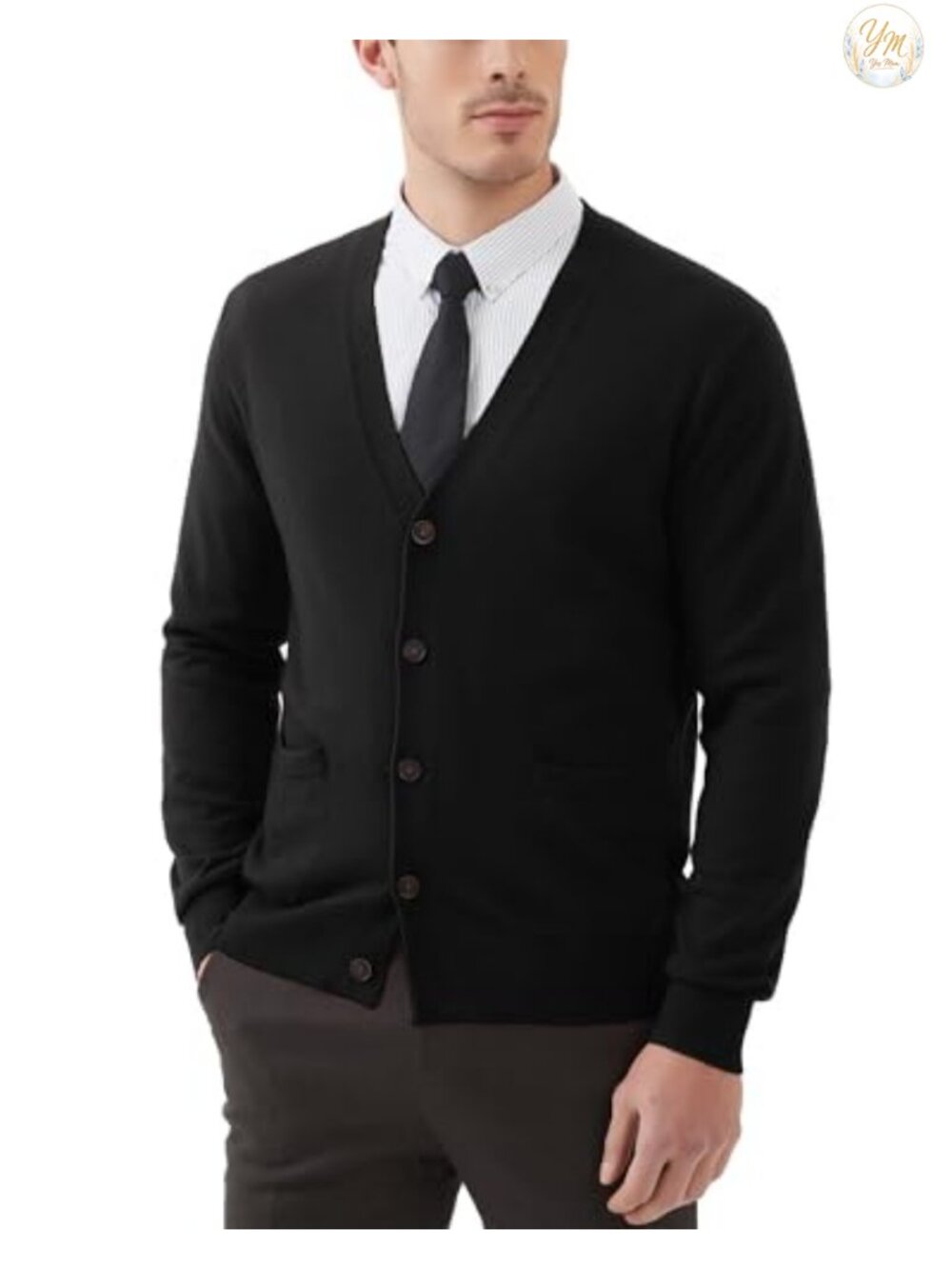Men's Wool Blend Cardigan Sweater Button Down V Neck Long Sleeve with Pockets